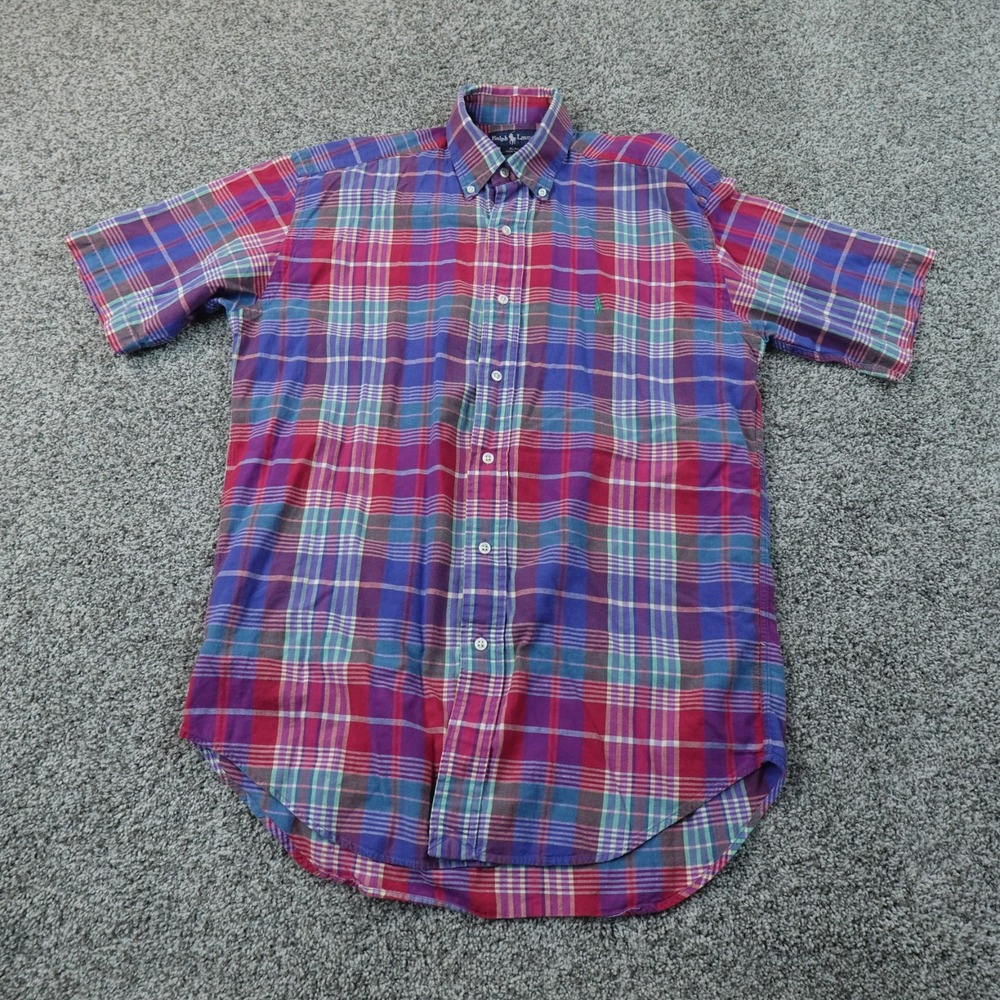 VTG Ralph Lauren Shirt Mens S Madras Plaid Blake Short Sleeve Button Up Pony 90s